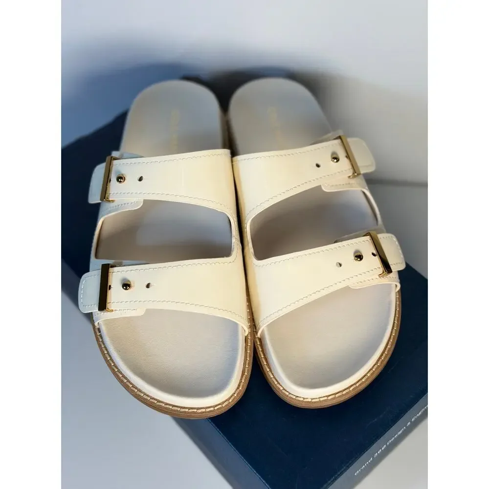 Cole Haan Women's Buckle Slide Sandals White Leather US 9B
